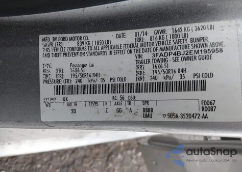 2014 Ford Fiesta Se из США, поврежденный, VIN 3FADP4BJ2EM195958